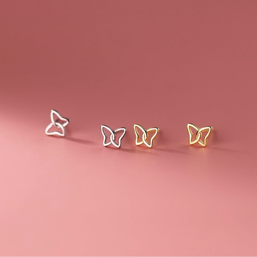 Sterling Silver Geometric Butterfly Earrings - Picture 6 of 6